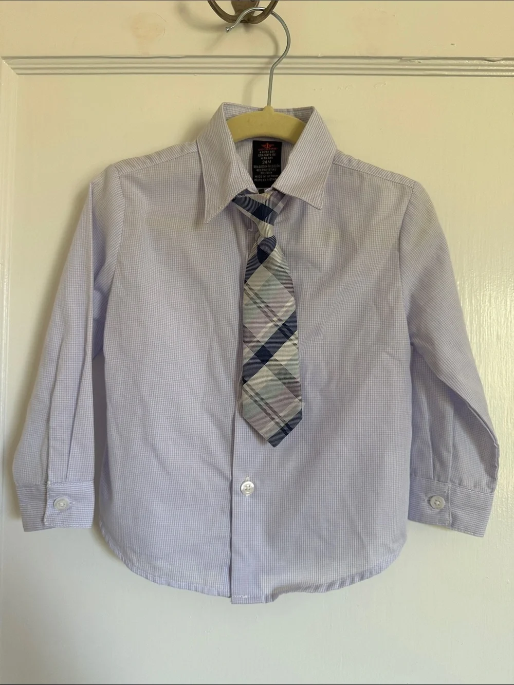 Dockers 24M Boys Gray Suit Vest Set with Plaid Tie and Pocket Square